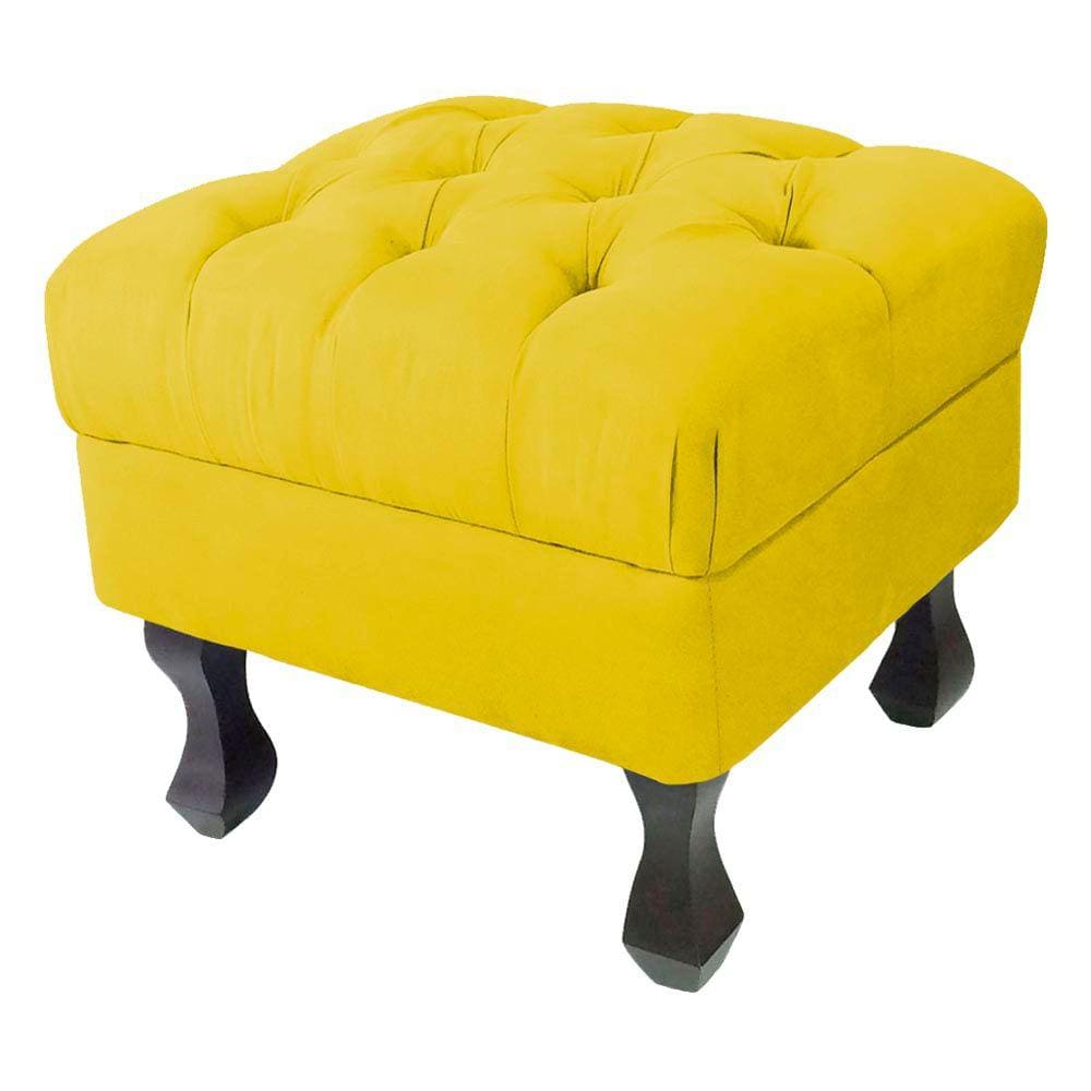 Puff Retângular Luiz XV Pés Retrô e Tecido Suede Cor Amarelo - Decorar