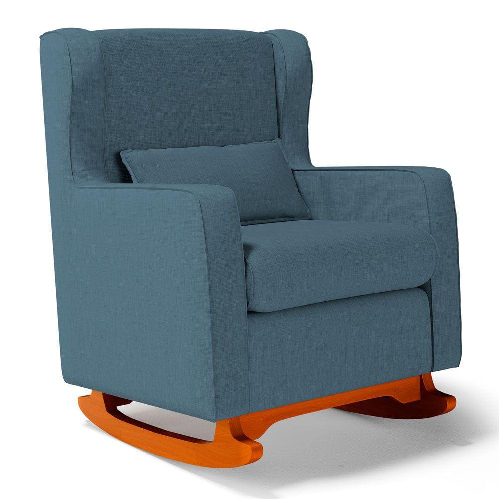 Poltrona de Amamentação e Descanso Zoe com Base Balanço Linho Denim - Desk Design