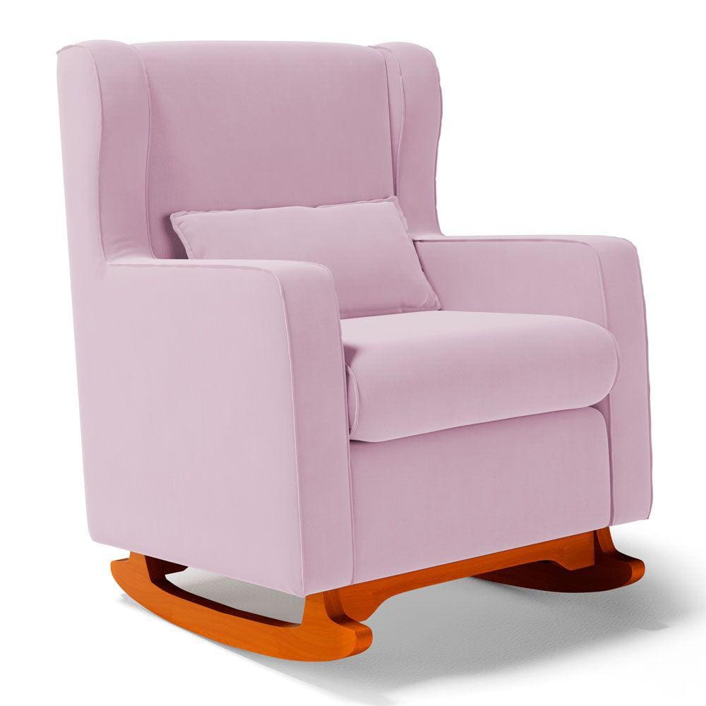 Poltrona de Amamentação e Descanso Zoe com Base Balanço Sintético Rosa Bebê - Desk Design