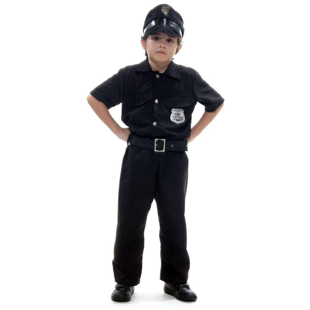 Fantasia Infantil Policial Menino Traje Luxo com Cinto e Cap