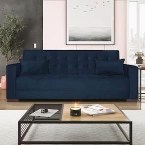 Sofá Cama 3 Lugares Suede Ipanema Azul Marinho