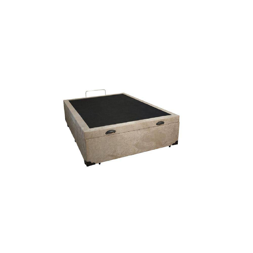 Cama Box Baú Viúvão Blindado Suede Bege Com 128Cm de Largura