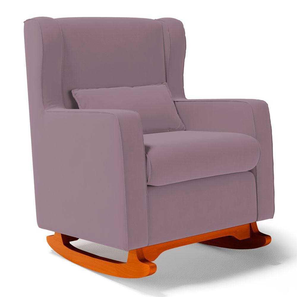 Poltrona de Amamentação e Descanso Zoe com Base Balanço Veludo Rosê - Desk Design