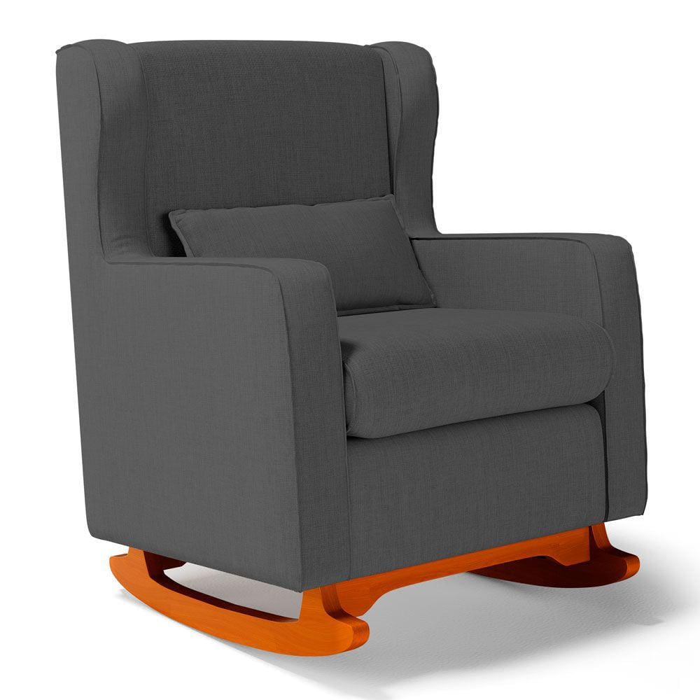 Poltrona de Amamentação e Descanso Zoe com Base Balanço Linho Cinza - Desk Design