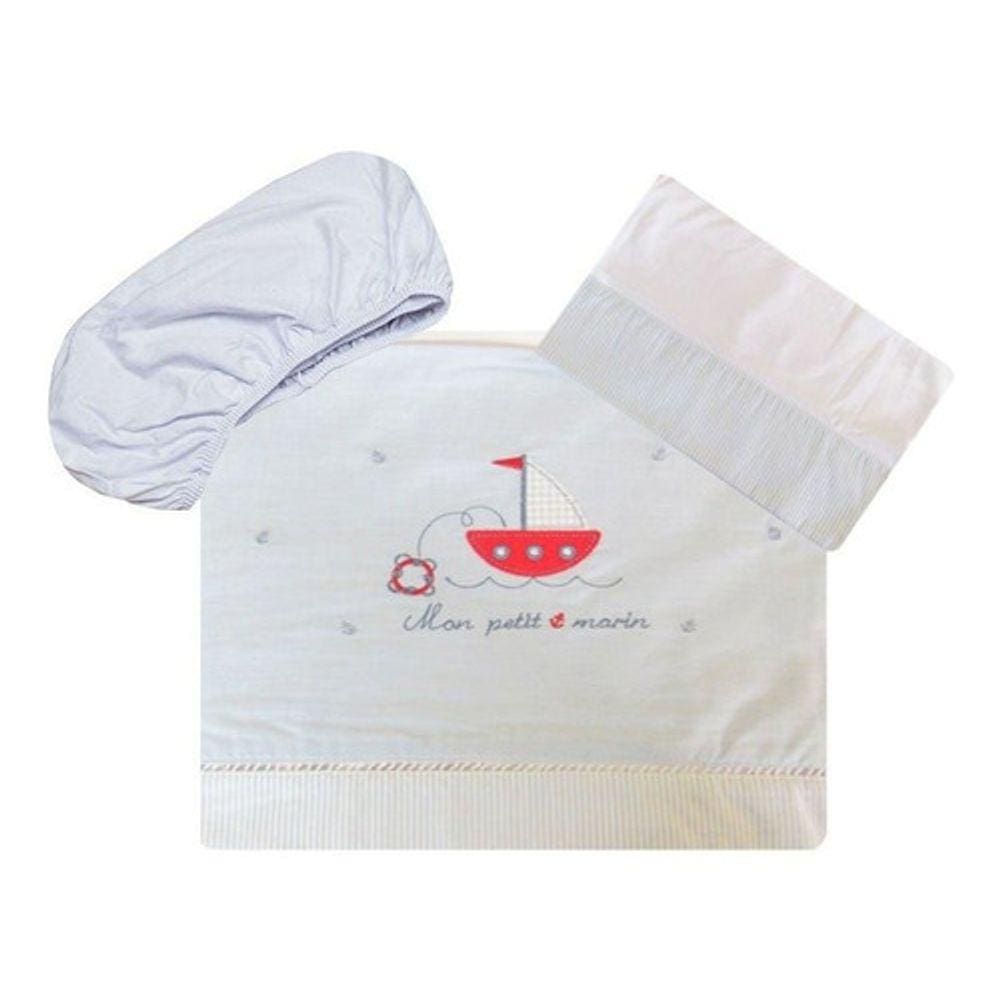Jogo Lençol Berço 3 Peças Náutico Classic For Baby Bco Azul