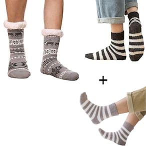 Meia Pelúcia Solado Antiderrapante: Adulto Masculino + 2 Pares de Meias Soft