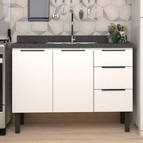Balcão de Cozinha 2 Portas 3 Gavetas 120 Júpiter Branco