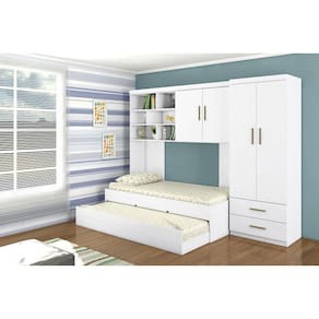 Jogo de Quarto Chiara 4 Peças - Roupeiro 2 portas, Módulo Aéreo e Cama com Auxiliar - Phoenix Baby