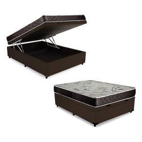 Cama Box Baú Casal Conforto Sintético Marrom + Colchão Casal Conforto Espuma D33 20x138x188
