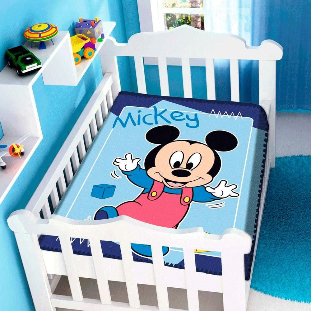 Cobertor De Bebê Raschel Mickey Passinhos Jolitex Ref:K8.1955005 90X1,10