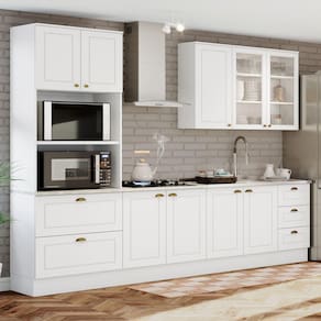 Cozinha Compacta de 04 Peças com Aéreo de Vidro Nova York Henn