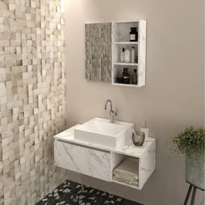 Conjunto Suspenso para Banheiro com Espelheira 80cm Branco