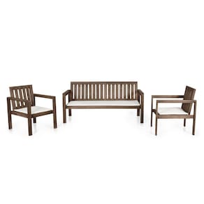 Conjunto Banco 3 Lugares e Poltronas com Almofadas Orquídea Nogueira