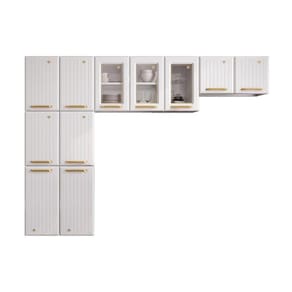 Cozinha Compacta Diamante 3 Peças (2 Armários + 1 Paneleiro) c/ Vidro Branco - Telasul