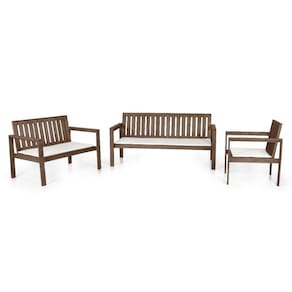 Conjunto Bancos 2, 3 Lugares e Poltrona com Almofadas Orquídea Nogueira