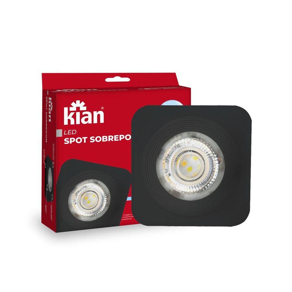 Spot Led Sobrepor Quadrado Preto 5W 3000K Branca Quente Kian