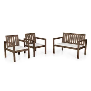 Conjunto Banco 2 Lugares e Poltronas com Almofadas Orquídea Nogueira