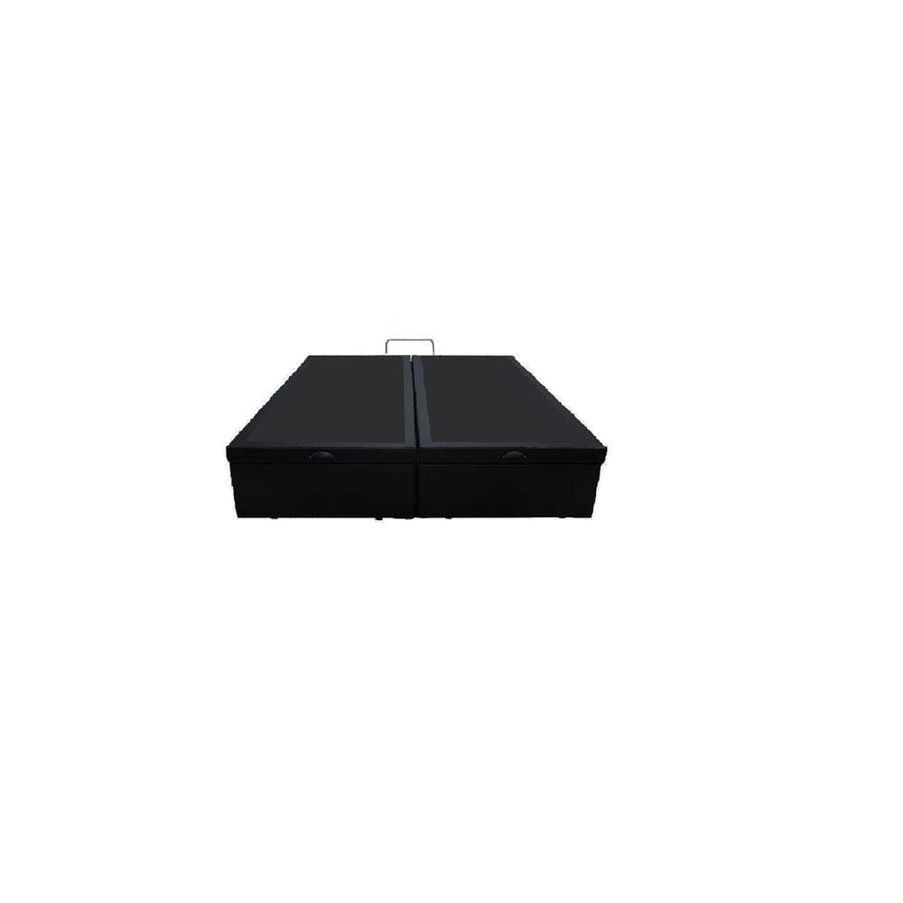 Cama Box Baú King Bipartido Sintético Preto Com Pistão A Gás