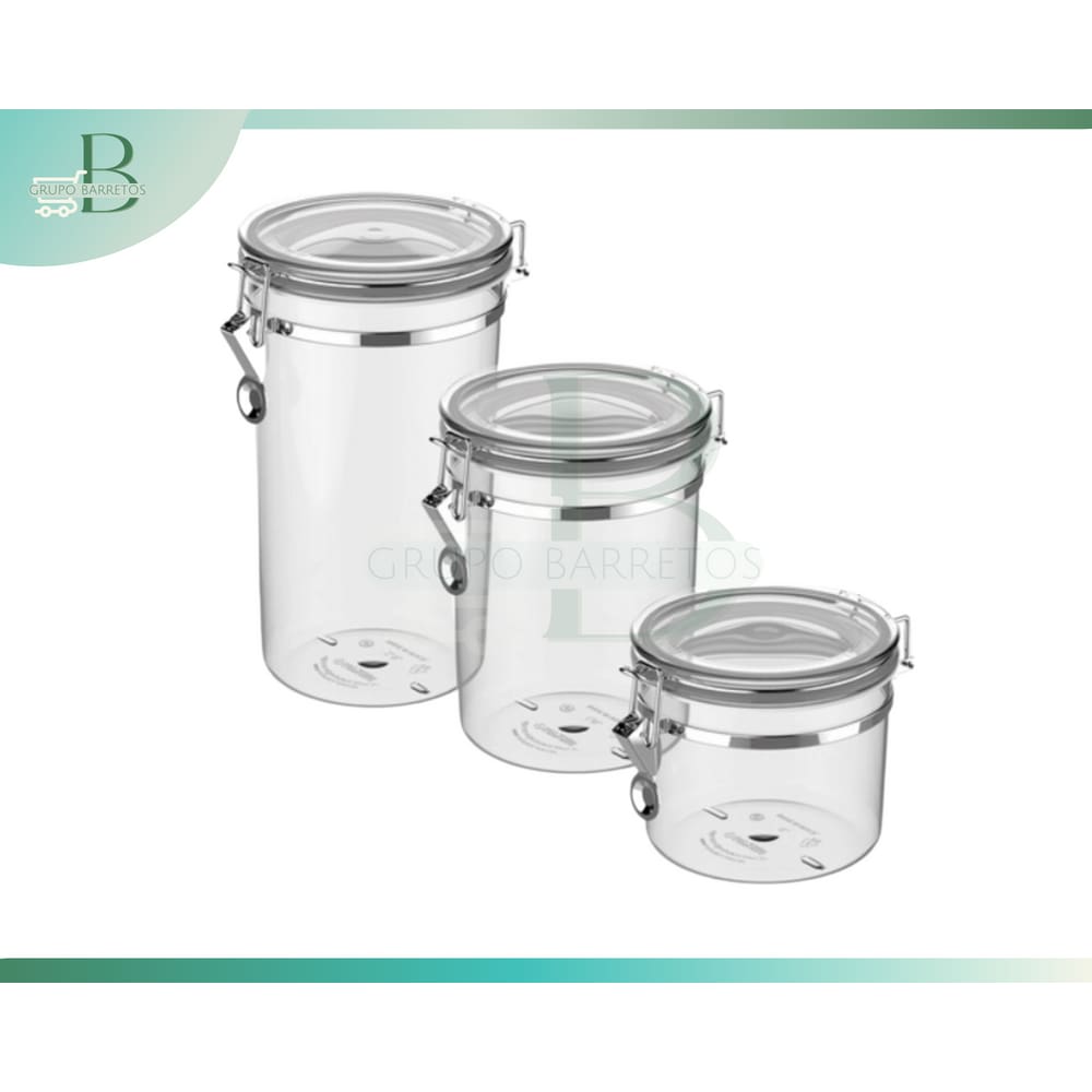 KIT HERMETICO COM PRESILHA DE VENDAÇÃO 2,1L e 1,6L e 1L INCOLOR