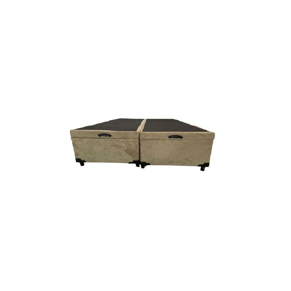 Cama Box Baú Queen Bipartido Blindado Suede Bege Com Pistão A Gás