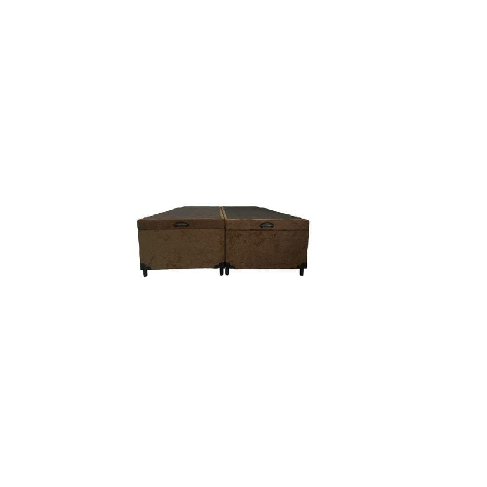 Cama Box Baú Queen Bipartido Blindado Suede Marrom Com Pistão A Gás