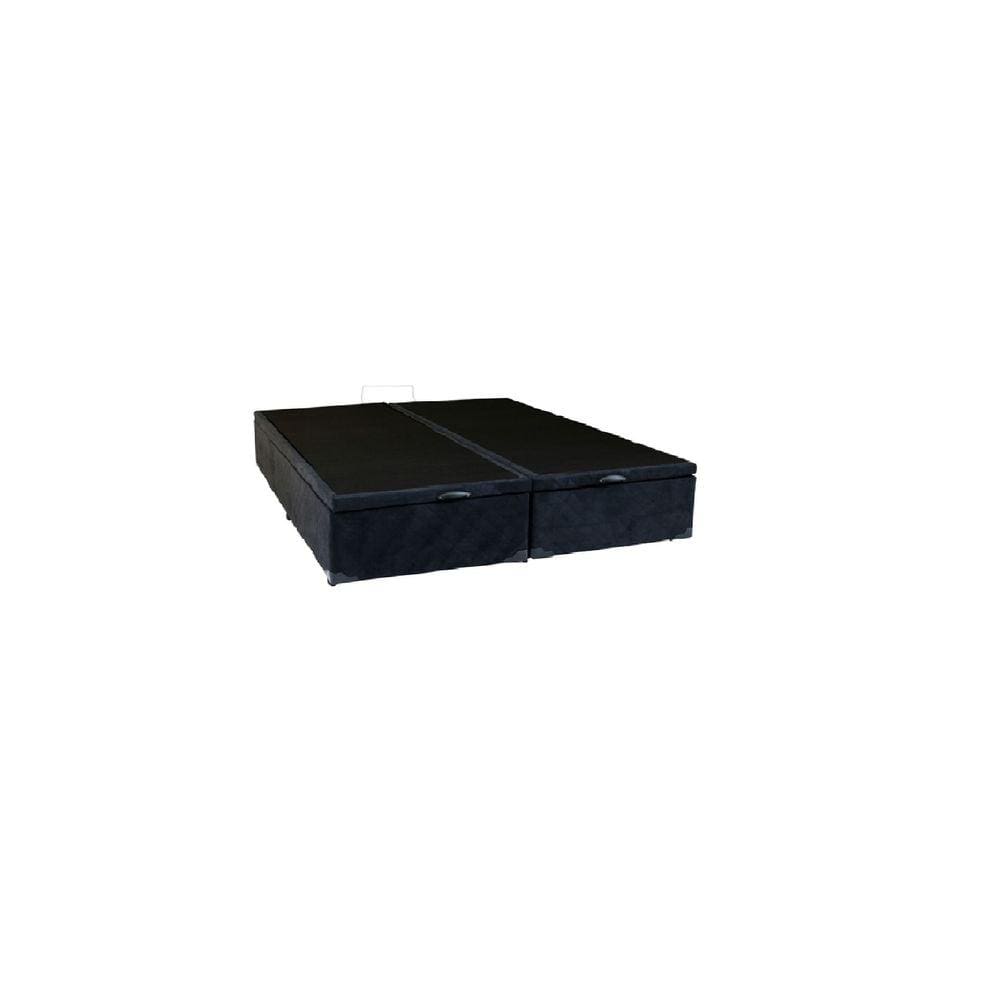 Cama Box Baú Queen Bipartido Blindado Suede Preto Com Pistão A Gás