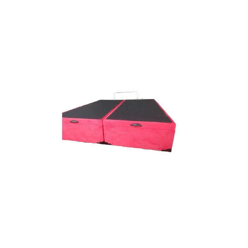 Cama Box Baú Queen Bipartido Blindado Suede Vermelho Com Pistão A Gás