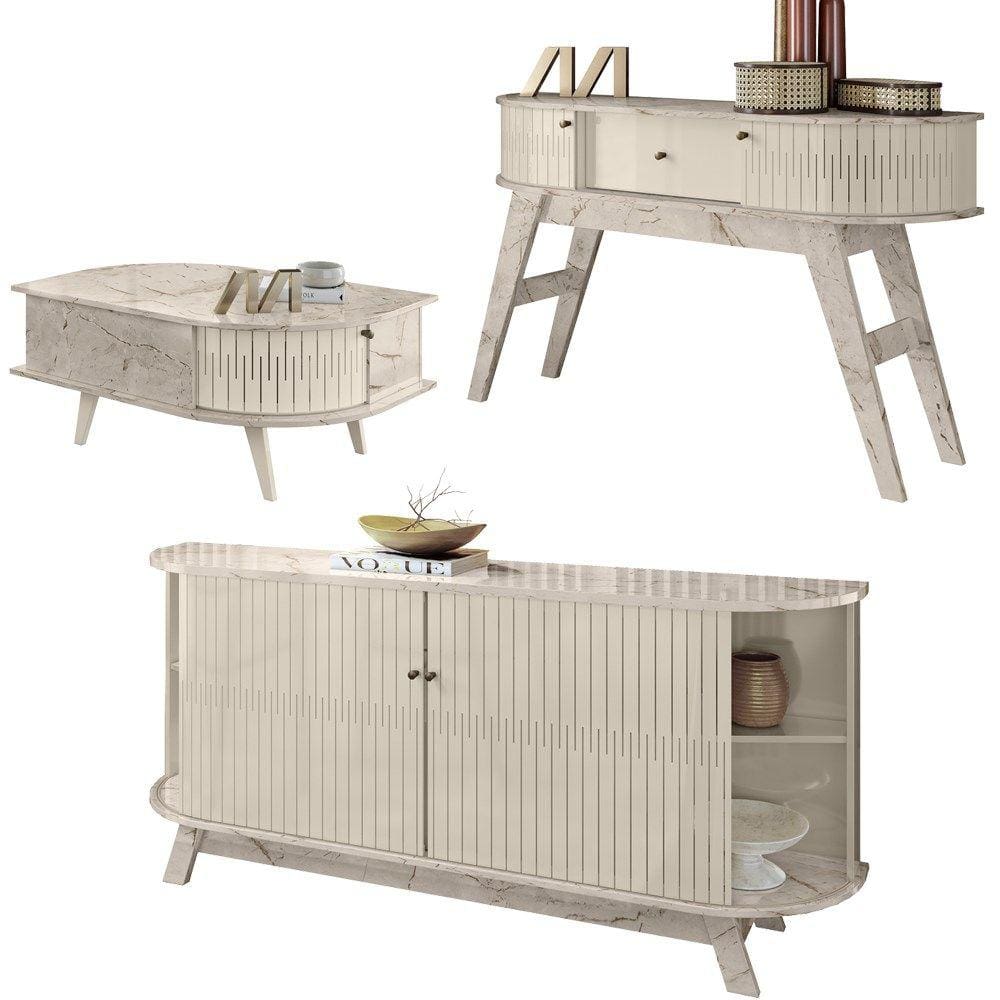 Buffet Aparador E Mesa De Centro Para Sala Estimon Calacata Off White Madetec