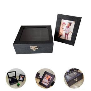 Kit Organizador 2 Peças Caixa Porta Relógio 6 Divisórias Porta Retrato Sintético Preto