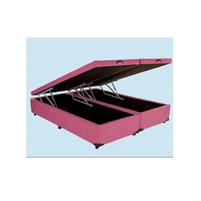 Cama Box Baú Queen Bipartido Suede Rosé Com Pistão A Gás