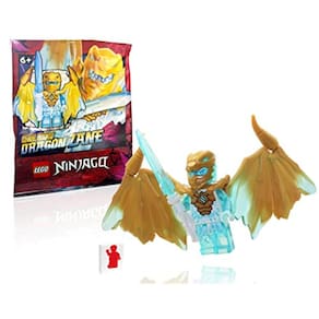 LEGO NINJAGO Minifigura Cristalizada - Zane (Dragão Dourado) com Asas e Espada do Dragão