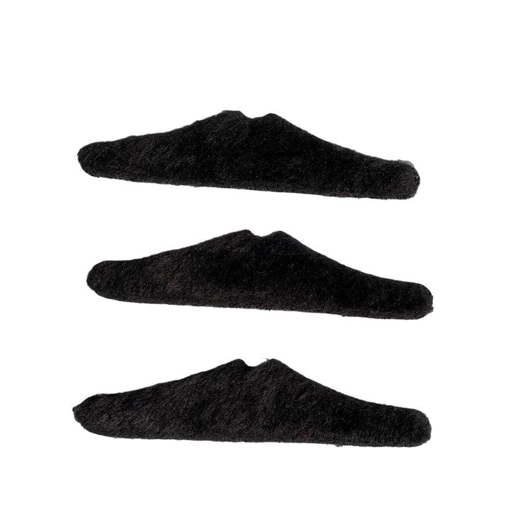 Fantasia Kit 3un Bigode falso preto de pelucia fino adesivo