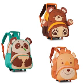 Mochila Infantil Com Rodinhas de Urso Panda e Leão