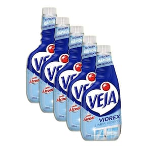 Veja Vidrex Com Álcool Limpa Vidros Refil 500Ml Kit 5