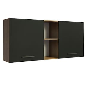 Armário Aéreo 150 Cm 2 Portas E 2 Nichos Rustic/Preto