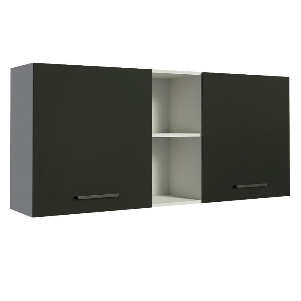 Armário Aéreo 150 Cm 2 Portas E 2 Nichos Branco/Preto