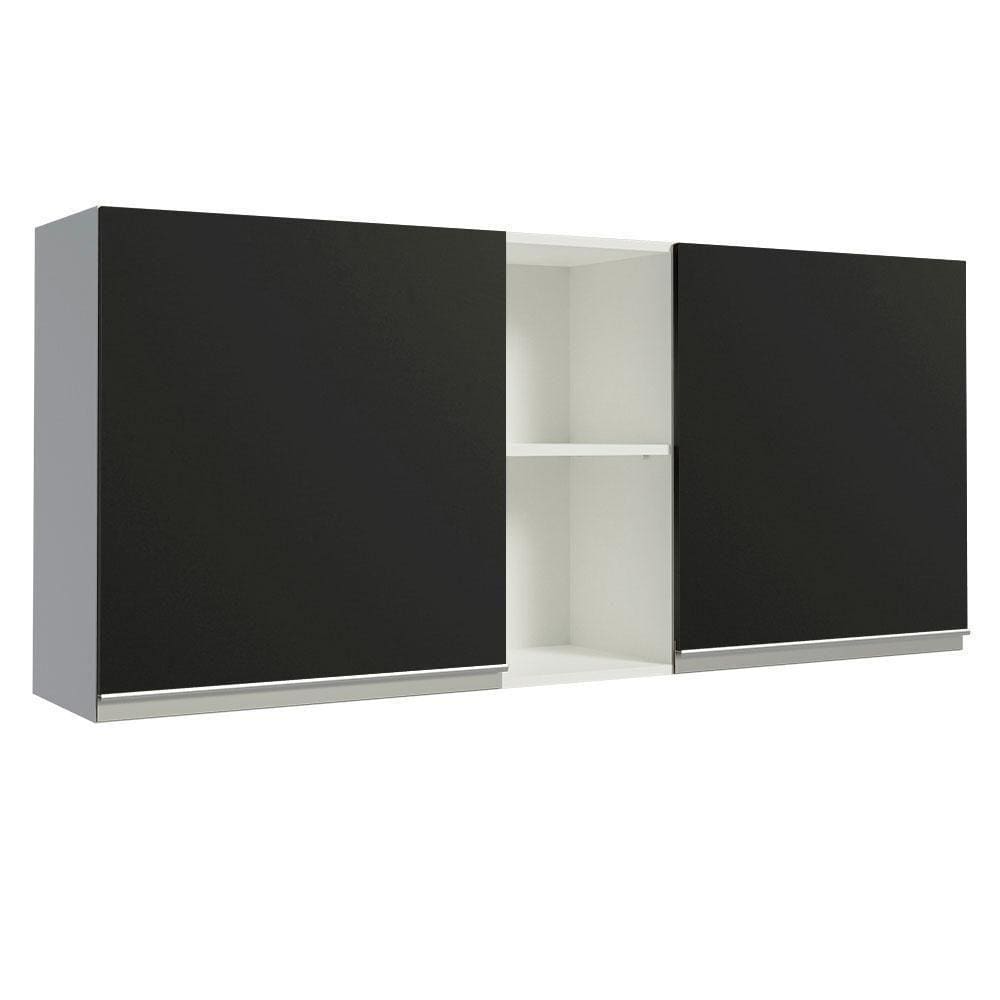 Armário Aéreo 150 Cm 2 Portas E 2 Nichos Branco/Preto