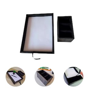 Kit Organizador 2 Peças Bandeja Porta Folha A4 Sulfite Porta Objetos Controle 3 Divisórias Sintético