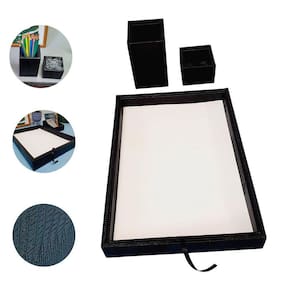 Kit Organizador 3 Peças Bandeja Porta Folha A4 Sulfite Porta Objetos Lápis Clipes Sintético