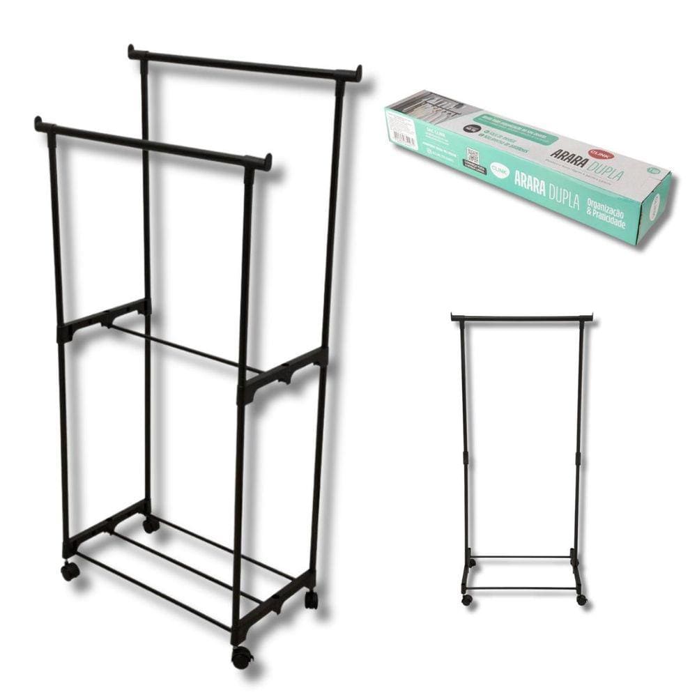 Arara Dupla Closet Cabideiro Plástico E Ferro Clink 5Kg Top