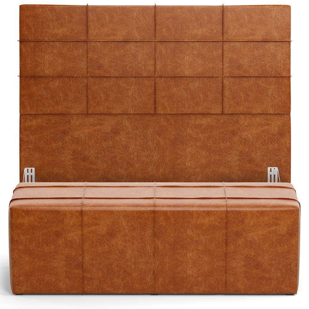 Kit Cabeceira Cama Box King 195cm com Calçadeira Roma W01 Couríssimo Camel- Lyam