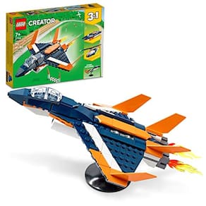 LEGO Creator 3in1 Supersonic-Jet 31126 Kit de construção; Construa um avião a jato e reconstrua-o em um helicóptero ou um brinquedo de barco de veloci