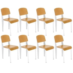 Kit 8 Cadeiras Standard Madeira Cozinha Jantar Nordico Escandinavo Jean Prouve Branco