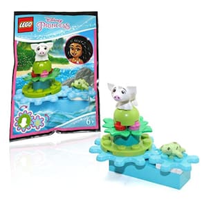 LEGO Disney Princess Moana Minifigure - Dançando Pua O Porco e o Bebê Tartaruga no Pacote de Folha de Flor Giratória