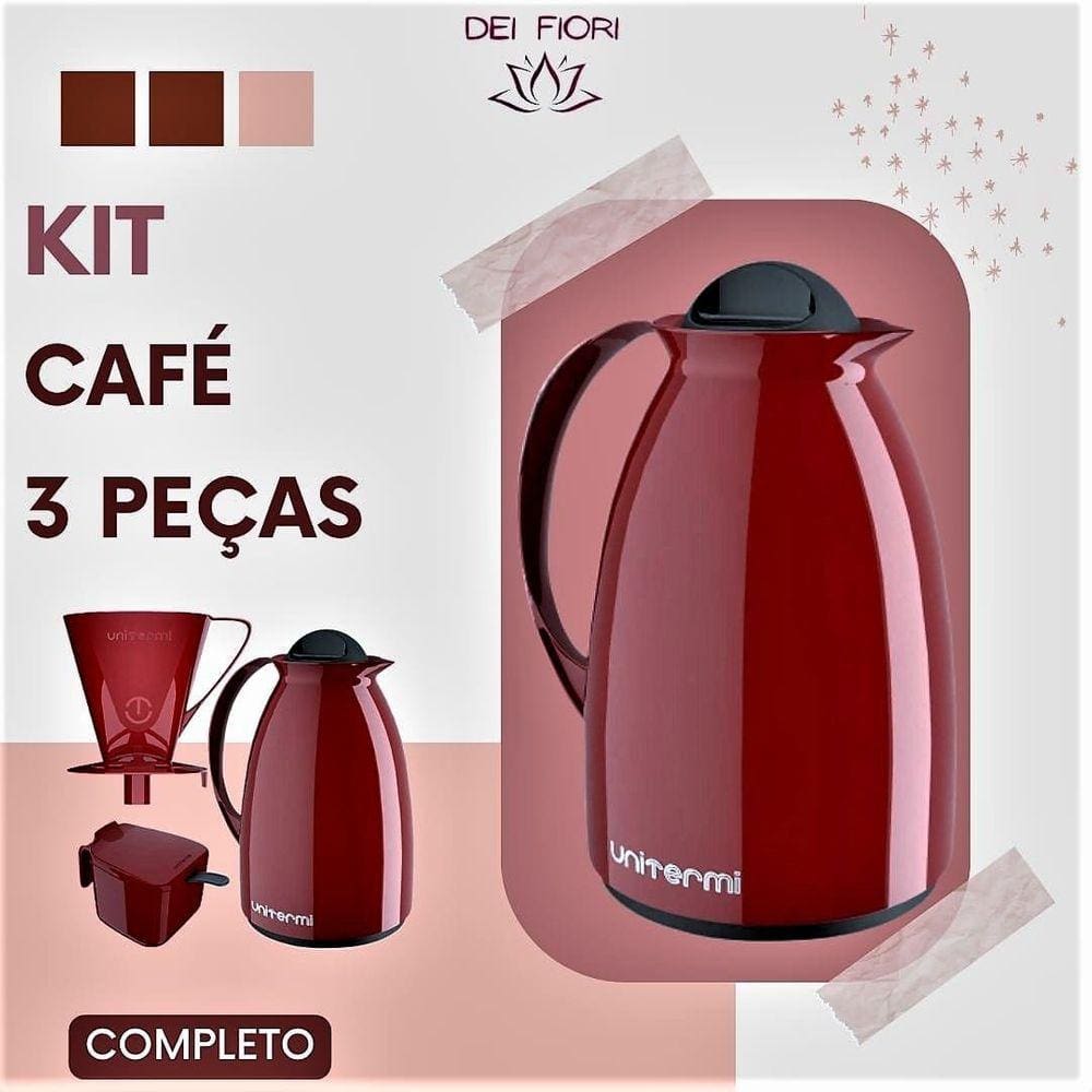 Kit Garrafa Térmica Café Suporte P/ Filtro Coador Açucareiro