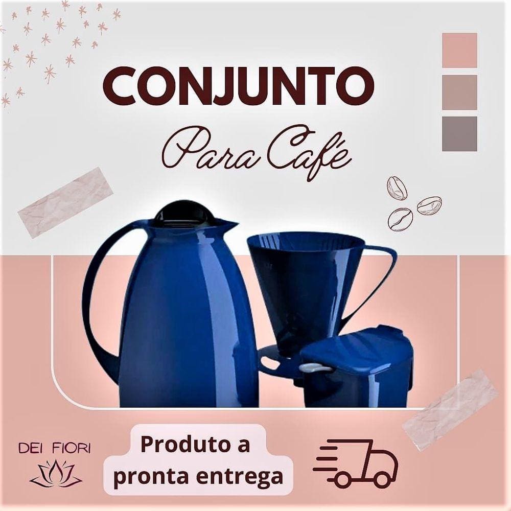 Kit Garrafa Térmica Café Suporte P/ Filtro Coador Açucareiro