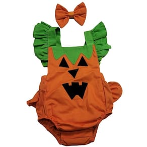 Romper Luxo Halloween Abobora Menina