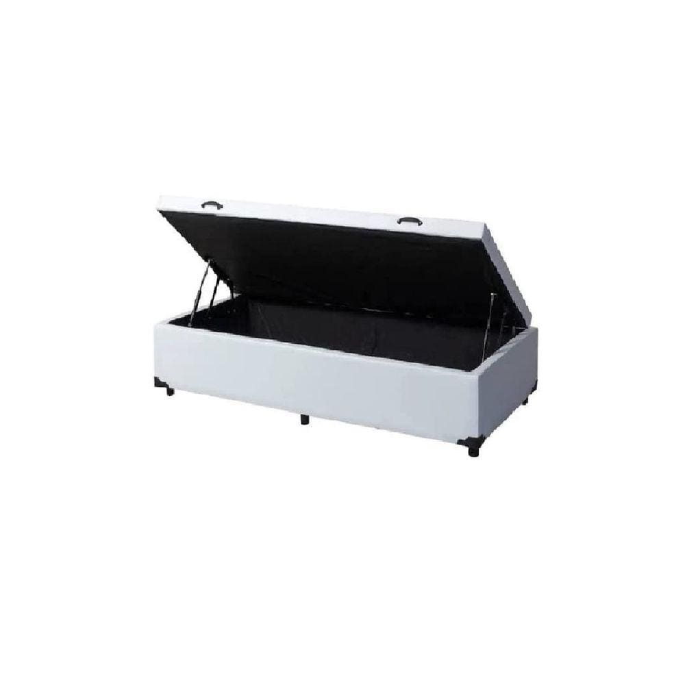 Cama Box Baú Solteiro Blindado Linhão Branco com pistão a gas