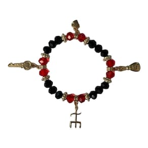 Pulseira Exu Cristal Preto e Vermelho Cristal e Silicone