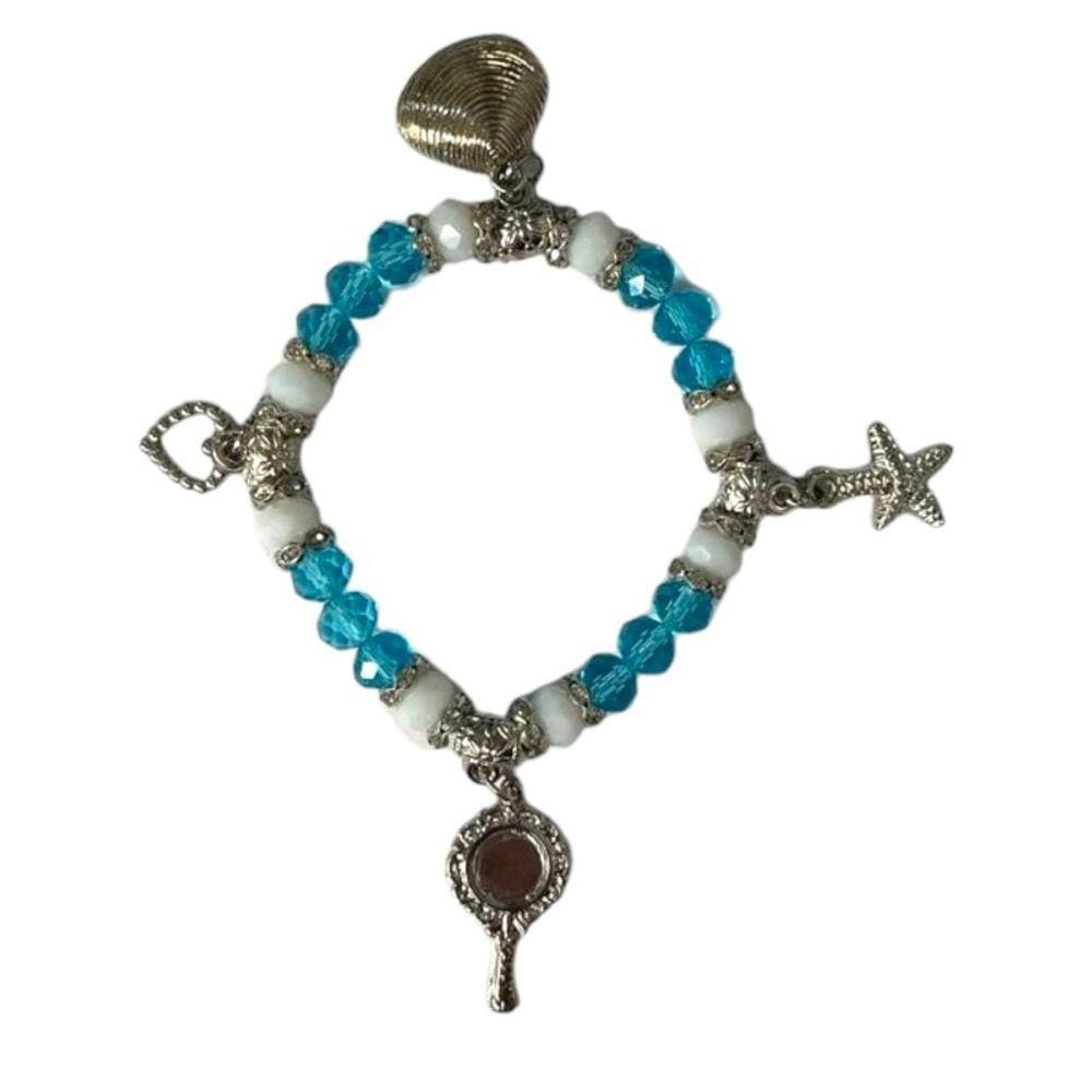 Pulseira Iemanjá Azul e Branca 8 mm Cristal e Silicone